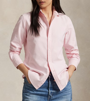 Chemise Oxford décontractée pour femme, coupe ajustée, manches longues, col pointu, respirante, tricotée, unie, boutonnée, printemps, été, automne