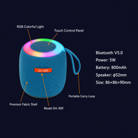 SH309 Enceinte portable sans fil BT5.0 4-en-1 avec lumière RGB, étanche, 800 mAh, 8H d'autonomie, lecture de carte TF et mini subwoofer