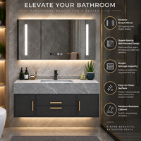 Ensemble de meubles de salle de bain de luxe avec lavabo intégré, miroir carré intelligent mural, finition marbre/quartzite
