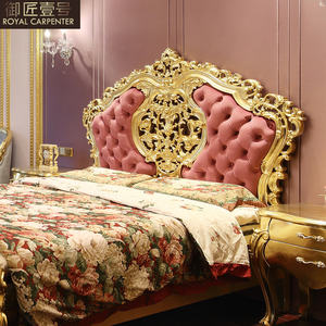 Letto Matrimoniale di Lusso 1,8m con Foglia d'Oro, Stile Europeo Francese Italiano, Mobili <span class=keywords><strong>Classici</strong></span> Intagliati in Legno Massello, Set Camera da Letto - Product Image 4