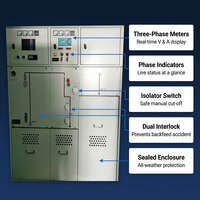 Unité de connexion de ligne sous tension industrielle robuste 12 kV en métal pour intérieur, indice de protection IP67, pour distribution d'énergie et raccordement de secours en cas d'urgence (vente en gros)