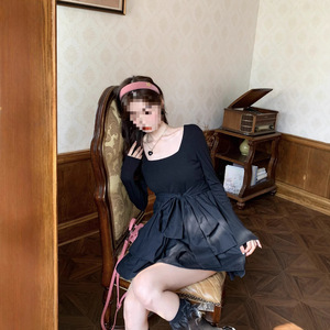 Black Swan Dress Square Neck Puffy Skirt Solid Color Cocktail Dress Women Short Petite Style - Product Image 5