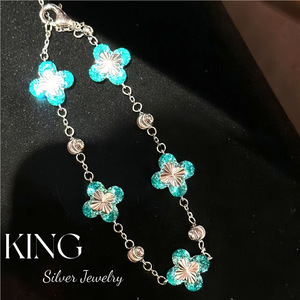 Ensemble de bijoux en argent sterling S925 King Silver, bracelet, collier et boucles d'oreilles à fleurs pour femmes, à porter au quotidien - Product Image 2