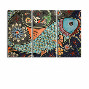 Modern Mosaic Fish Art - Abstract Printed Canvas, 3 Panels,3P-Gallery <b>Wrapped</b> - Product Image 2