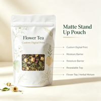 Sachet Doypack Mat avec Impression Numérique Personnalisée et Barrière Anti-Humidité pour Emballage de Thé aux Fleurs, Mélange d'Herbes et Herbes Séchées