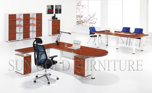 Scrivania Direzionale Curva in Noce con Pannello Frontale in Metallo Forato e Ritorno Laterale per Ufficio Manager - Vendita all'Ingrosso - Product Image 5