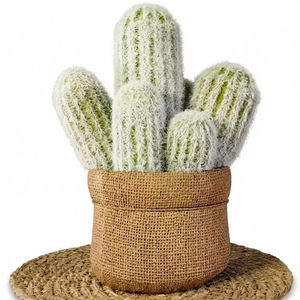 ต้นกระบองเพชรปลอมแบบมีหนามสีขาวขนฟู ปลูกในกระถางกระสอบป่าน ใช้ตกแต่งภายในบ้านหรือสำนักงานได้ตลอดปี - Product Image 1
