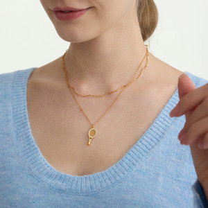 Collier pendentif raquette de tennis en acier inoxydable 18K avec zircon, bijou cadeau pour femme - Product Image 2