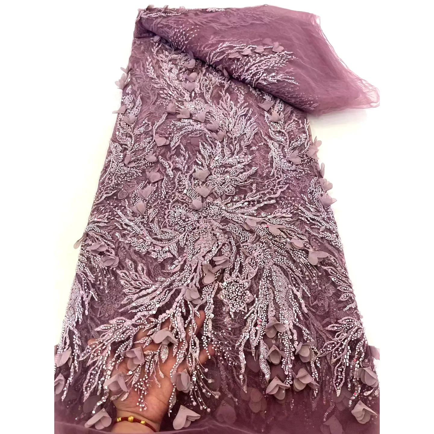 Harga terbaik kustom bordir manik-manik payet renda poliester bahan plastik Tulle renda untuk gaun pernikahan dan mewah gaun pesta