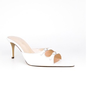 Ciabatte con tacco a punta aperta in <span class=keywords><strong>raso</strong></span> nero con doppia fibbia <span class=keywords><strong>scarpe</strong></span> bianche semplici sandali con tacco a punta - Product Image 2