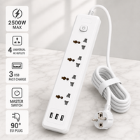 Multiprise industrielle en laiton avec convertisseur de prise britannique standard et 3 prises européennes, ports USB inclus