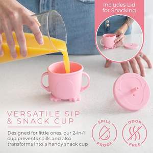 OKOLAY Set perlengkapan makan bayi silikon, tas penyimpan susu payudara 2 cukin, piring isap terpisah, Set makanan bayi silikon merah muda, desain Populer - Product Image 3