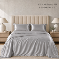 Ensemble de literie de luxe élégant de style européen sur mesure en soie de mûrier charmeuse 4 pièces pour lit Queen Size