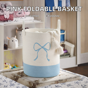 Cesta de Almacenamiento de Tela de Algodón 100% Ecológica de Alta Calidad, Cesta para Ropa y Juguetes, Organizador de Ropa, Cuerda de Hilo de Algodón, Plegable para el Hogar - Product Image 2