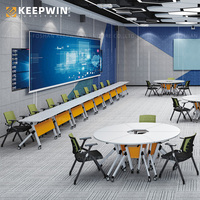 Table de réception trapézoïdale empilable moderne, table ronde pour activités universitaires et collégiales, table pliante pour réunions, conférences et formations