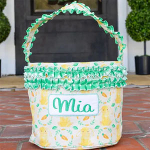 Cestas de Pascua con Volantes Coloridos al por Mayor, Cesta de Conejito Bordado para la Búsqueda de Huevos de Pascua, Decoración de Pascua con Zanahoria y Conejo - Product Image 2