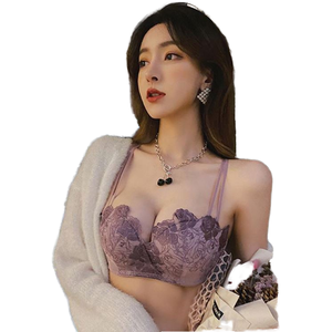 Sujetador de encaje modal cómodo sin aros para mujer, copa pequeña, transpirable, con tirantes ajustables y diseño de triángulo estampado. - Product Image 1