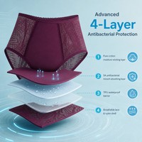 Culotte menstruelle en dentelle XXXL pour femme, culotte de règles anti-fuite, 4 couches, entrejambe en coton, taille mi-haute, réutilisable, douce