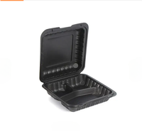 Boîtes alimentaires rectangulaires noires jetables à trois compartiments en amidon de maïs, compatibles micro-ondes, 8x8 pouces, GOLD-48, emballage alimentaire