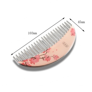 Hot Sale <b>Top</b> Quality Delicate Epoxy Sticker <b>Peach</b> Blossom Pattern Custom Logo Metal Comb - Product Image 4