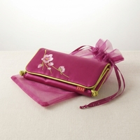 Pochette de voyage pliable en satin brodé de fleurs, mini sac à bijoux avec fermeture éclair, motif fleur de prunier, sac de rangement en maille pour femme