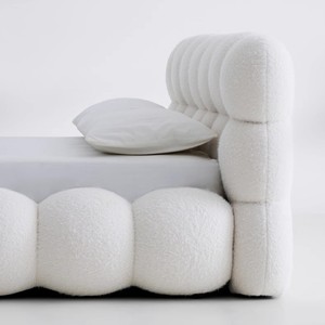 Letto per bambini in stile crema francese leggero, letto a bolle moderno e minimalista, letto matrimoniale imbottito in tessuto per camera da letto padronale - Product Image 6