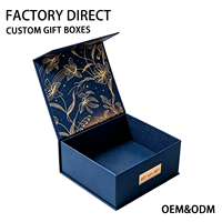 Boîte cadeau rigide en forme de livre bleu marine personnalisée, thème floral avec dorure à chaud, emballage en carton de luxe pour souvenirs