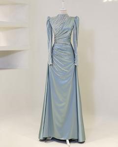 Mily gaun pengantin ML299, gaun pesta dansa Formal lantai panjang lengan leher tinggi cantik payet manik-manik elegan - Product Image 1