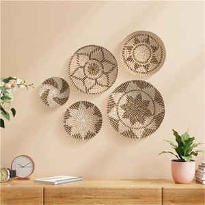 Paniers muraux Boho <span class=keywords><strong>en</strong></span> macramé plat tissé, ensemble de 3 paniers <span class=keywords><strong>en</strong></span> rotin et <span class=keywords><strong>osier</strong></span>, décoration de jacinthe d'eau suspendue à la main africaine - Product Image 3