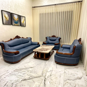 Juego de Sofás de Tres Plazas de Cuero Genuino de Lujo Estilo Europeo, Muebles de Sala de Estar Duraderos de Madera Maciza de Alta Calidad - Product Image 1