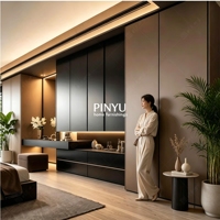 Armoire de chambre et coiffeuse combinées en bois composite, style luxe moderne, portes coulissantes, panneaux anti-rayures