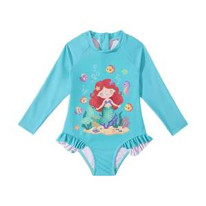 ชุดว่ายน้ำเด็กผู้หญิงแขนยาวแบบชิ้นเดียว UPF 50+ ซิปหน้า ลายยูนิคอร์น/นางเงือก พร้อมระบาย สำหรับเด็กวัยหัดเดิน - Product Image 2