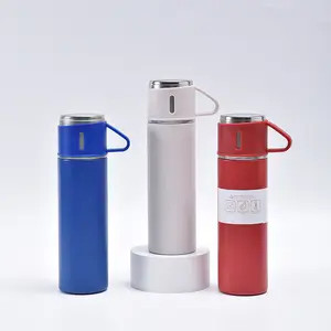 colorful 500ml Two Cups Gift Set insulated double wall stainless steel vacuum flask gift thermos set