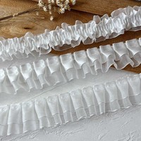 Ruban à volants personnalisable en satin blanc perlé de luxe, avec bordure en dentelle et bordure dorée, fait main, non extensible, pour vêtements, décoration intérieure et bricolage