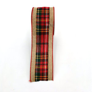 2023 New Arrival Holiday Christmas Wedding Party Tree Wreath Gift Wrapping Decoration Gift <strong>Ribbon</strong> Plaid <strong>Jute</strong> Fabric Wired <strong>Ribbon</strong> - Product Image 4