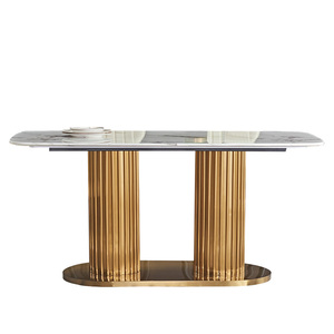 Bộ Bàn Ăn Bằng Thép Không Gỉ Bằng Đá Cẩm Thạch Sang Trọng Hiện Đại 6 Ghế - Product Image 4