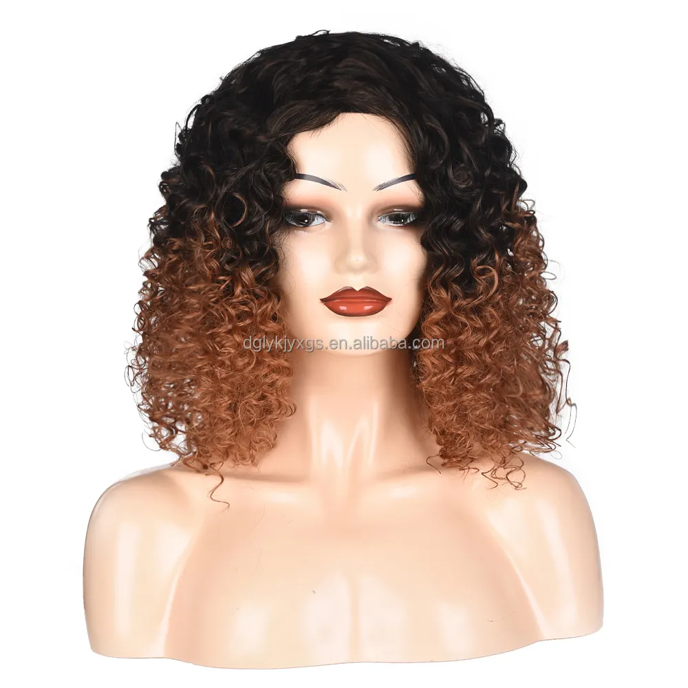 Kinky kıvırcık Ombre kahverengi Womrndsynthetic peruk Afro kıvırcık peruk Syindoorc saç kısa sentetik saç desteği WH10 originorigin16 inç