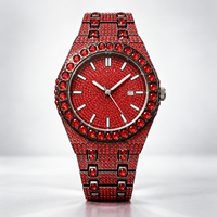 Montre Homme en Quartz Entièrement Sertie de Cristaux 43mm Cadran Rond de Luxe Fenêtre de Date Bracelet en Alliage Fermoir Papillon Vente en Gros Tendance