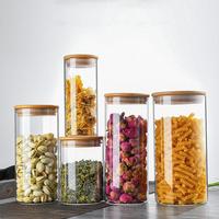 Vente en gros boîtes en verre transparent épaissi ménage carré couvert de bambou stockage en verre alimentaire scellé boîtes de qualité alimentaire
