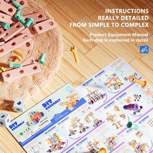 Juego de Herramientas <span class=keywords><strong>para</strong></span> Niños, 216 Piezas, con Caja de Herramientas y Taladro Electrónico de Juguete, Kits de Construcción de Juego de Imitación <span class=keywords><strong>para</strong></span> Niños y Niñas - Product Image 6
