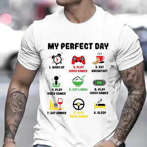 Camisetas para hombre My Perfect Day Gamer, camiseta divertida para videojuegos, camisetas para hombre, camisetas para amantes de los videojuegos, ropa - Product Image 2