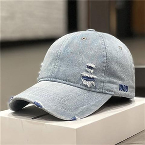 Cappellino da Baseball Unisex Stile Coreano <span class=keywords><strong>ZY</strong></span> in Denim Strappato a 6 Pannelli, 100% Cotone, con Ricamo 3D Personalizzato e Protezione Solare - Product Image 6