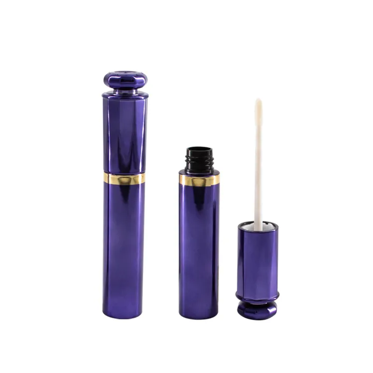Tubo de brillo de labios, cilindro personalizado, Etiqueta Privada, tapa de diamante, elegante, Azul, de lujo, 12ml