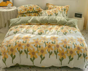 Set di biancheria da letto in velluto a doppio letto corallo in velluto di latte stampato per la casa autunno e inverno - Product Image 1