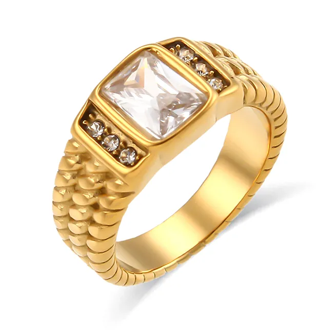Изящный подарок для девушки высококачественное кольцо из нержавеющей стали с узором в виде Золотой шкалы разноцветное квадратное циркониевое кольцо для женщин и мужчин