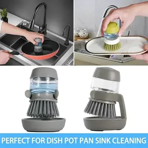 Zenidoo Kitchen Dish Brush Soap Dispenser Multi-Use Eco-Friendly Plastic Nylon Bristles Soft <b>Scrub</b> Brush Household Universal - Product Image 4
