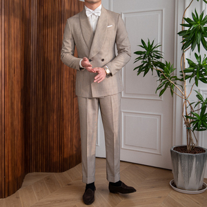 Abito doppio petto di lusso italiano di alta qualità per banchetti alla moda tinta unita doppio petto abito formale Slim Fit da <span class=keywords><strong>uomo</strong></span> - Product Image 6