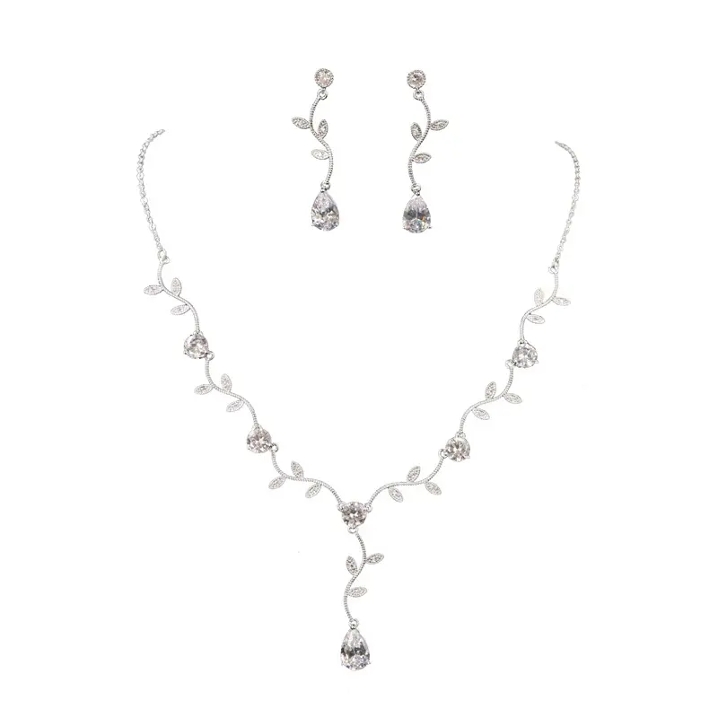 Groothandel Customleaves Bruiloft Sieraden Set Zirkoon Crystal Cubic Zirkoon Ketting Oorbellen Set Voor Vrouwen