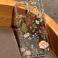Coque de téléphone portable antichoc à motif floral personnalisable transparente pour iPhone 16 15 17 Pro Max – Vente Flash