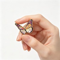 Broche de solapa vintage de mariposa de cristal tintado y esmalte, diseño de insecto